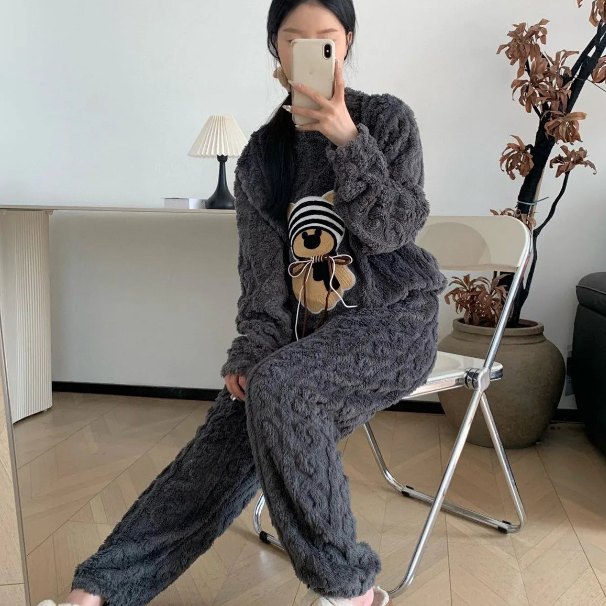 Bear Print Coral Fleece Pyjama Set