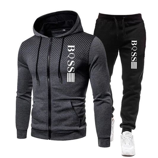 Men’s Boss Inspired Zipper Hooded Tracksuit