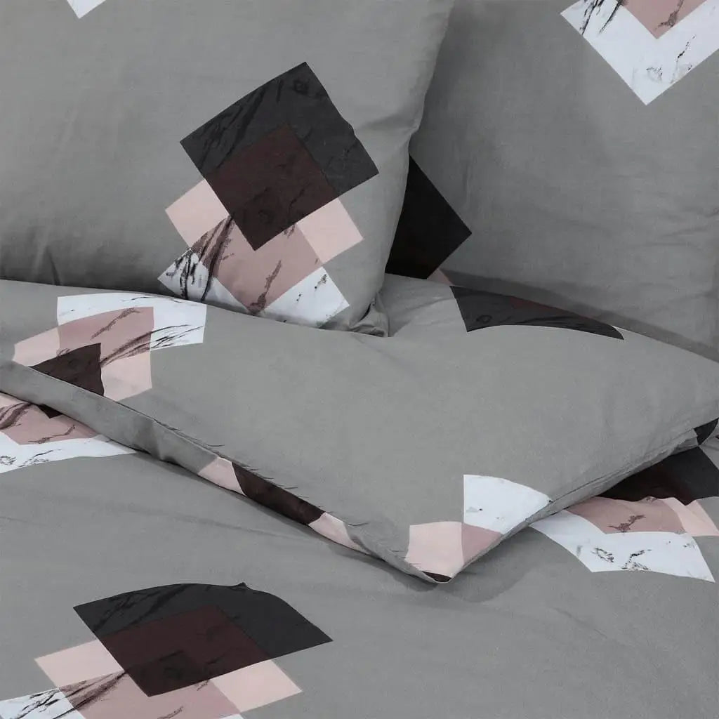 Grey Cotton Diamond Pattern Duvet Cover Set - Double