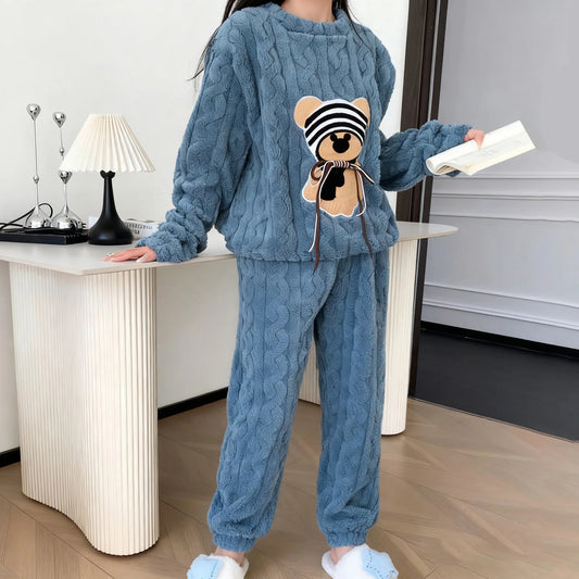 Bear Print Coral Fleece Pyjama Set