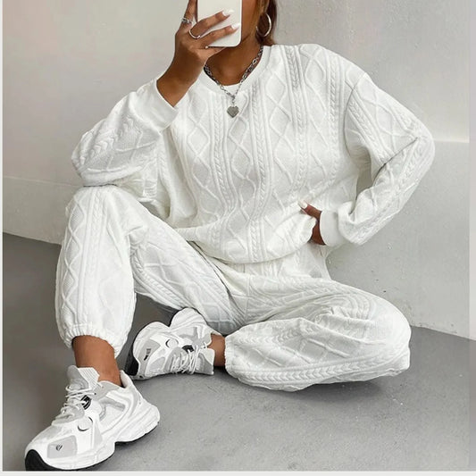 Knitted Look Casual Sweater and Jogger Set