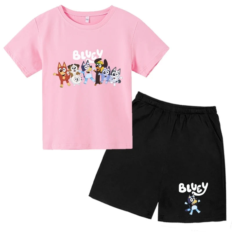 Kids Bluey Cartoon T-shirts & Shorts Set