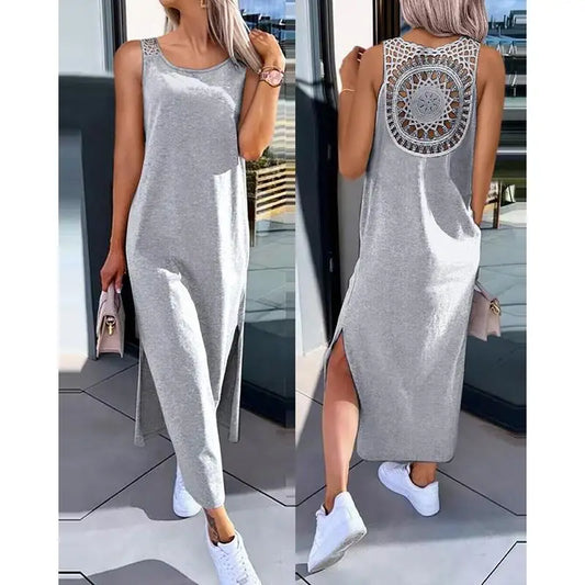 Summer Sleeveless Hollow Back Pattern Long Dress