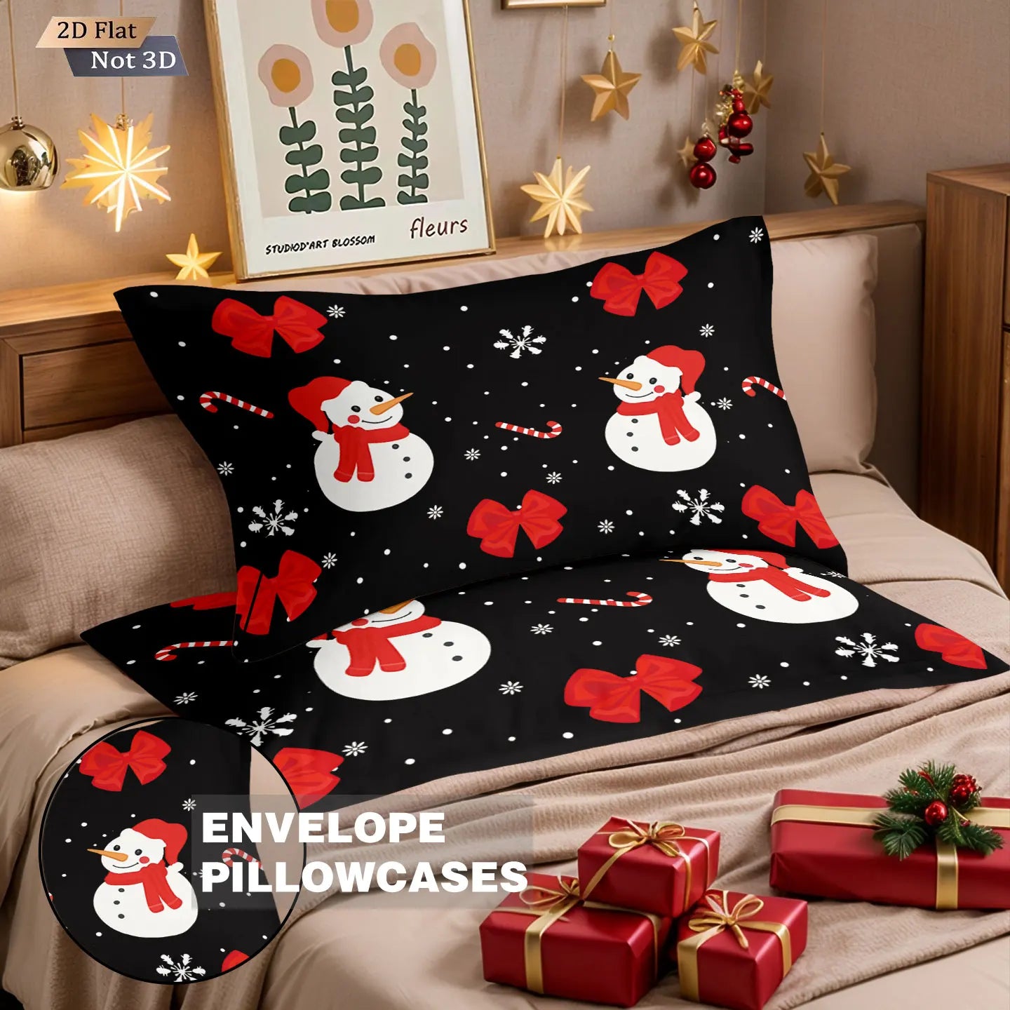 Black Christmas Snowman & Candy Cane Duvet Cover Set