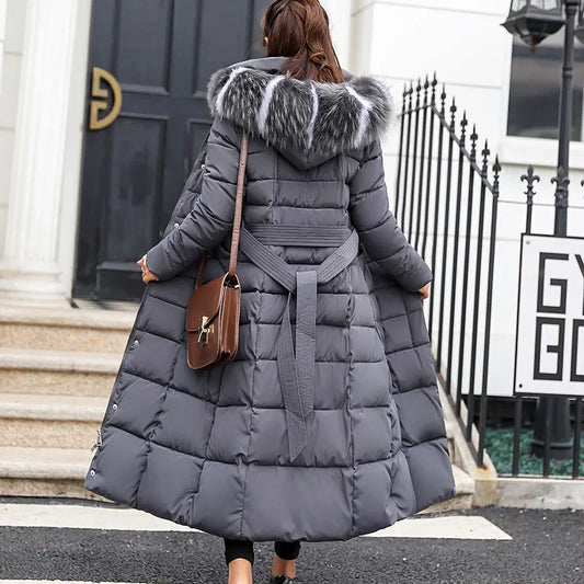 Extra Long Over Knee Padded Coat with Belt