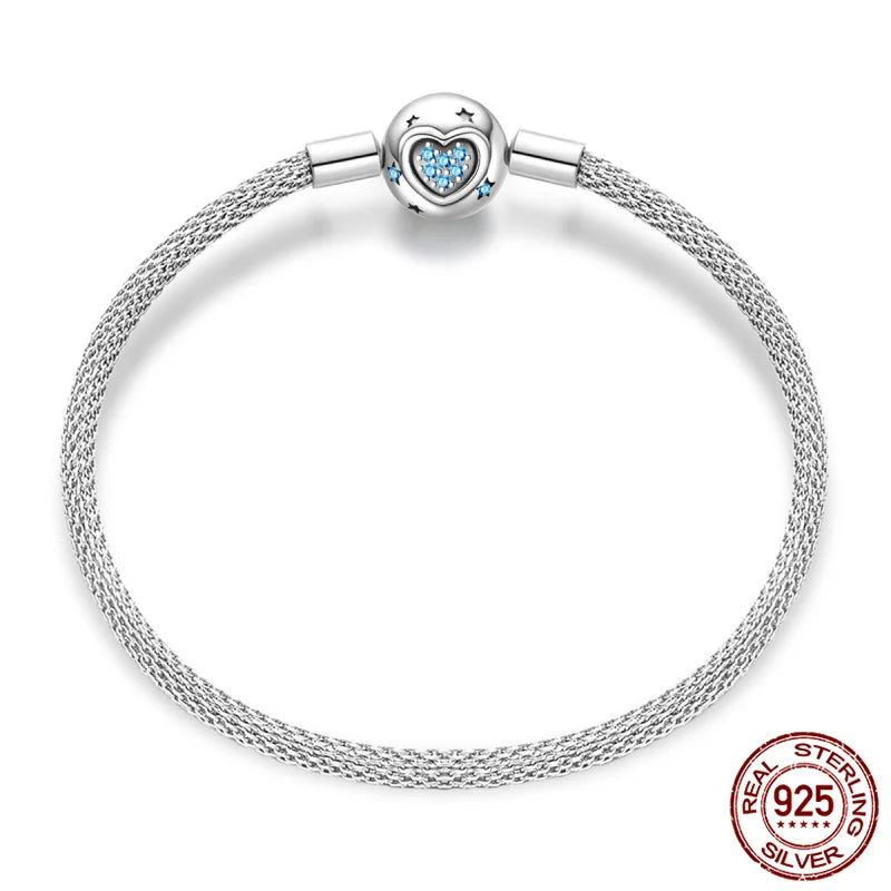 Blue Heart Clasp Silver Charm Bracelet