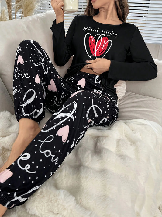 Heart Pattern Long-Sleeved Pyjamas