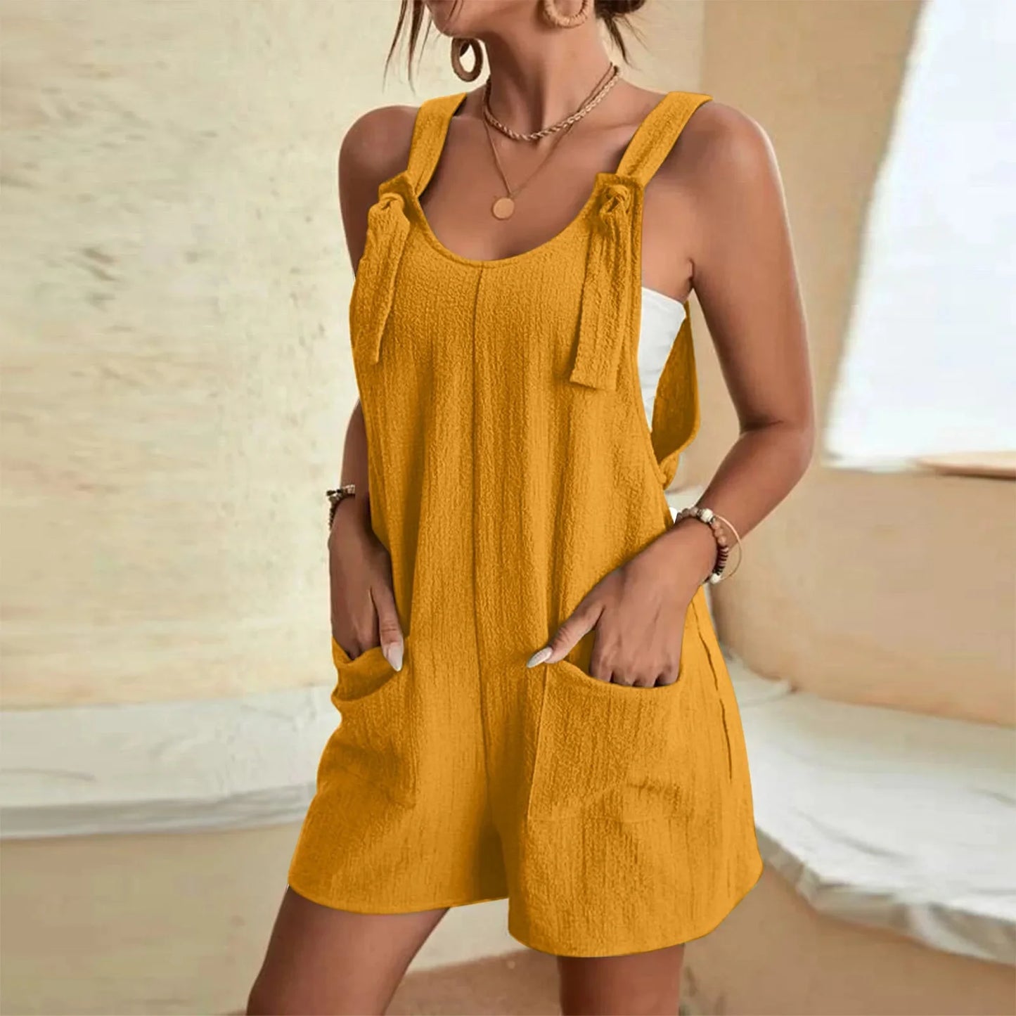 Casual Knot Strap Dungaree Shorts