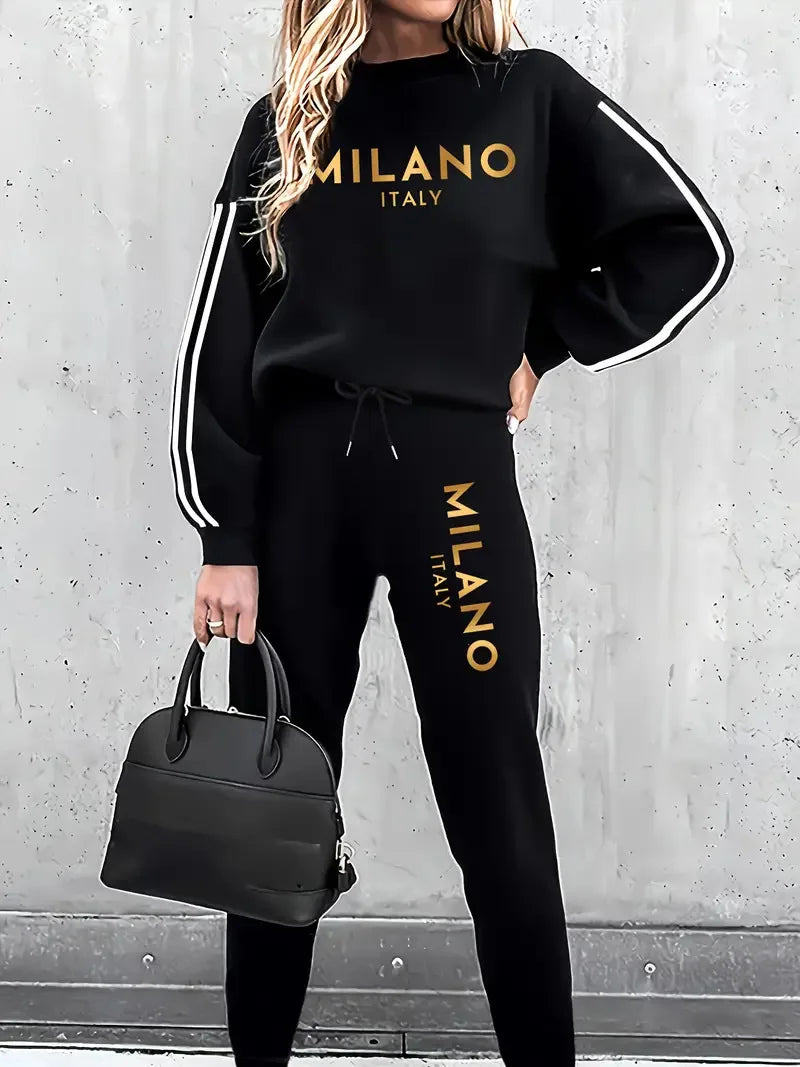 Fashionable Milano Stripped Arm Sweater & Jogger Set