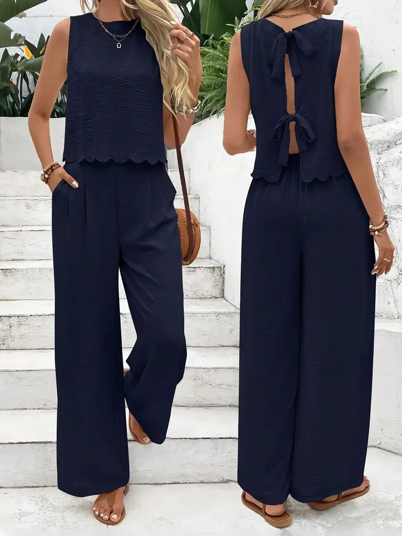 Sleeveless Tie Fashion Top & Trousers Set