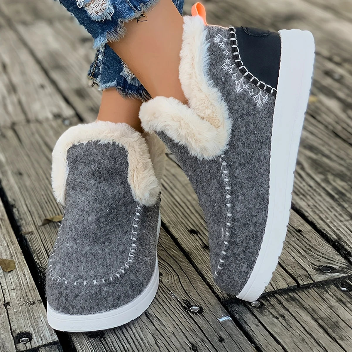 Winter Warm Faux Fur Lined Stitched Ankle Boots