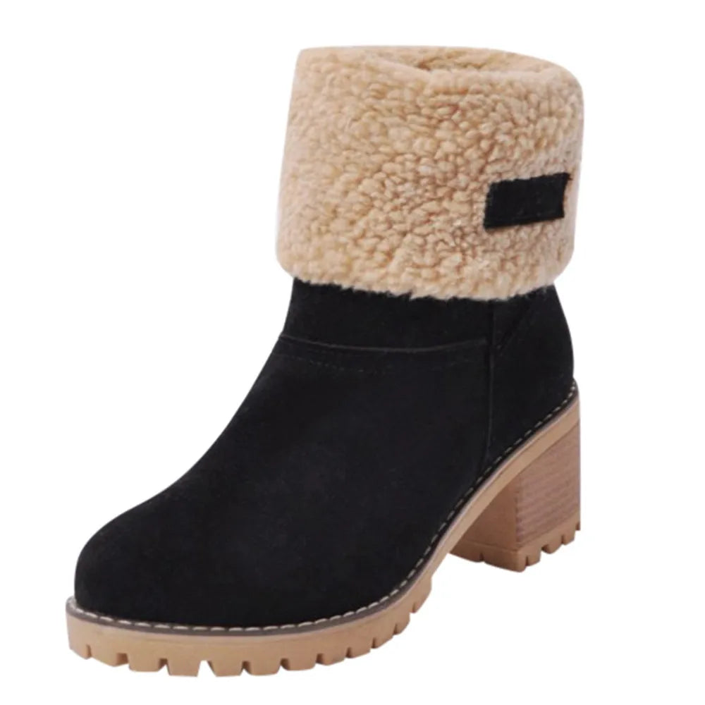 Warm Plush Square Heel Ankle Boots