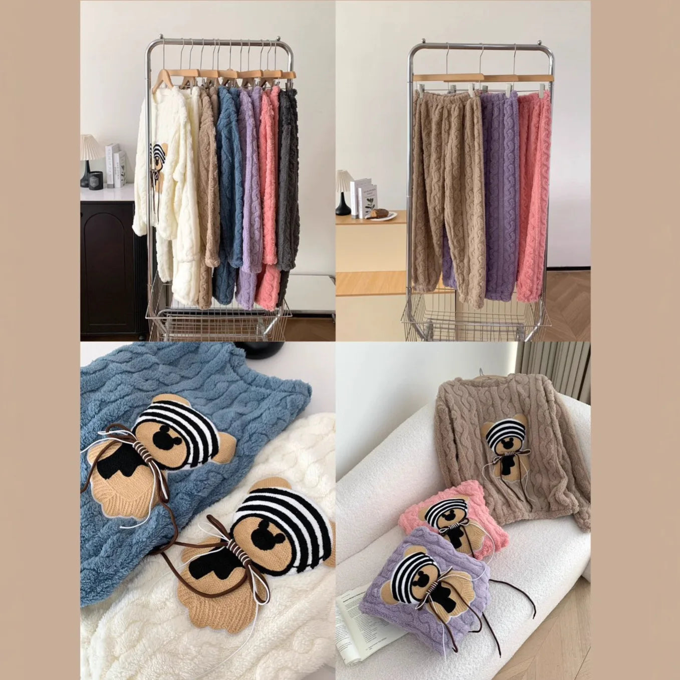 Bear Print Coral Fleece Pyjama Set