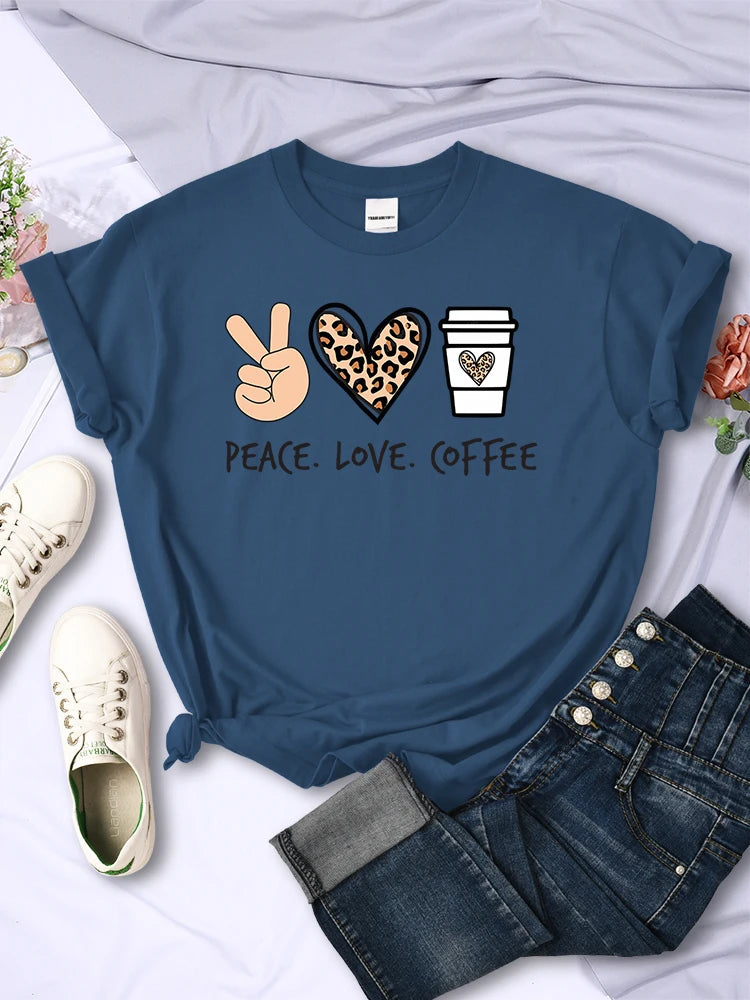 Peace Love Coffee Prints Women Tshirts