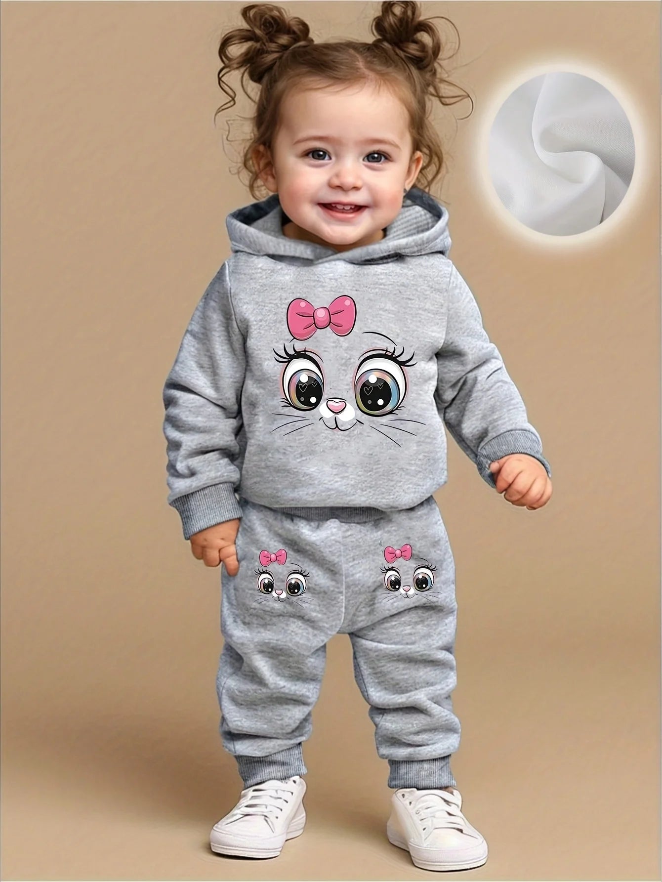 Baby Girl Cute Cartoon Cat Hoodie & Joggers Set