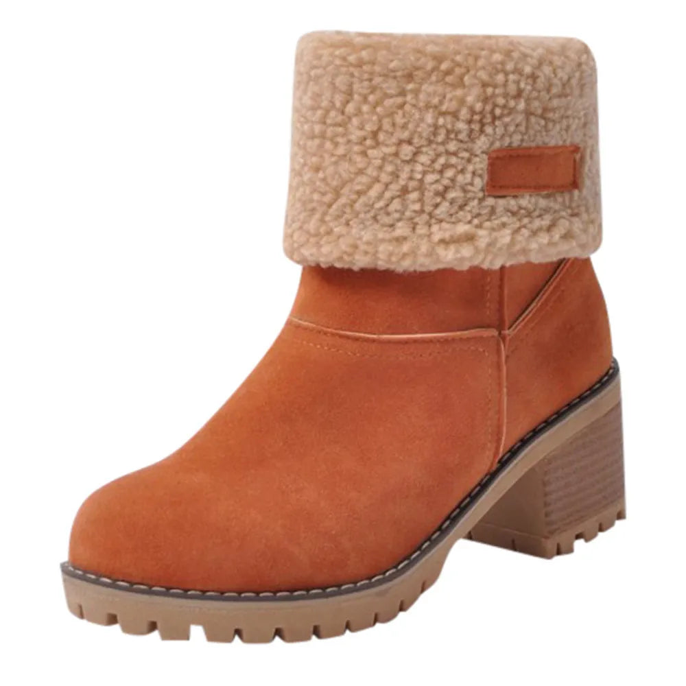 Warm Plush Square Heel Ankle Boots
