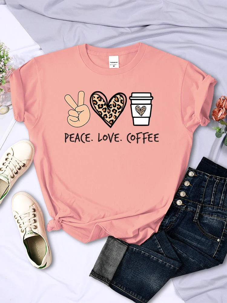 Peace Love Coffee Prints Women Tshirts