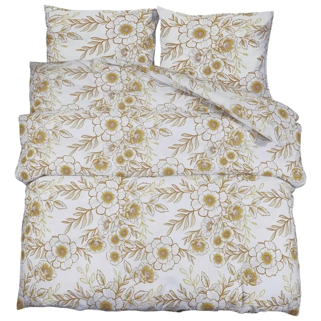 White & Brown Floral Cotton Duvet Cover Set - Double