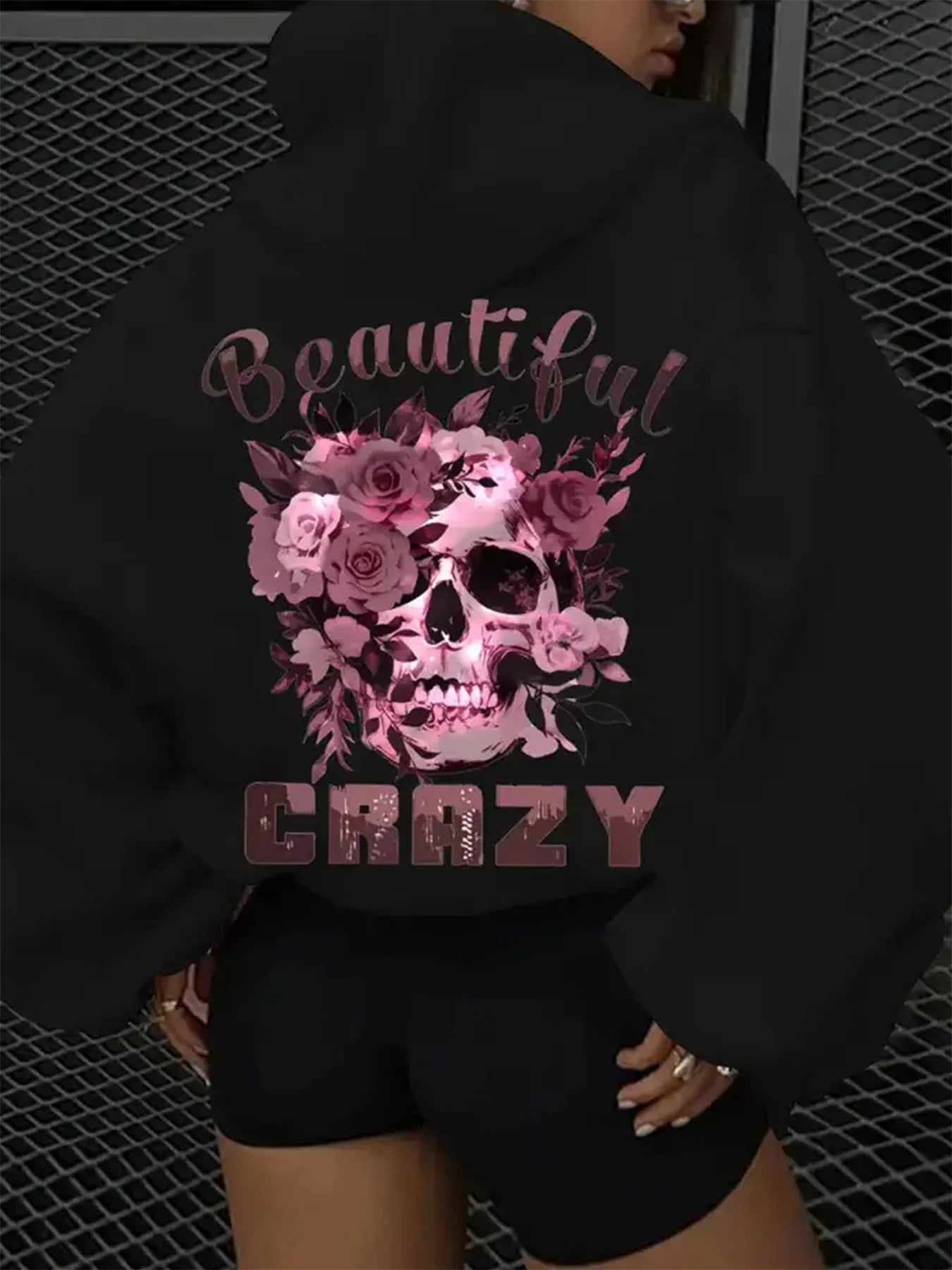 Skull & Floral Print Hoodie