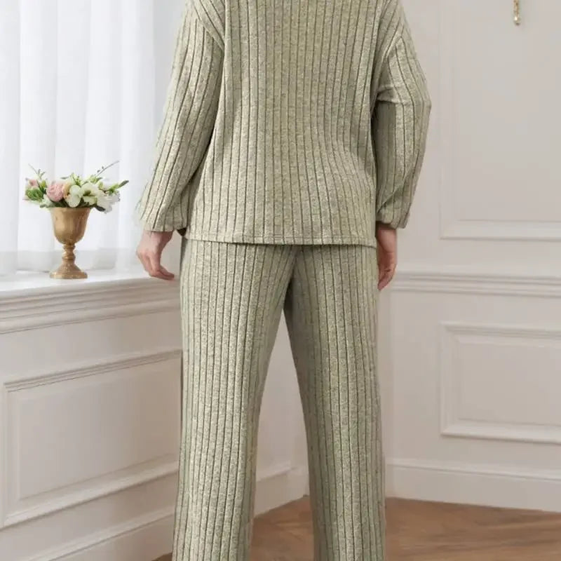 Casual Ribbed Zipper Collar Top & Pants Set