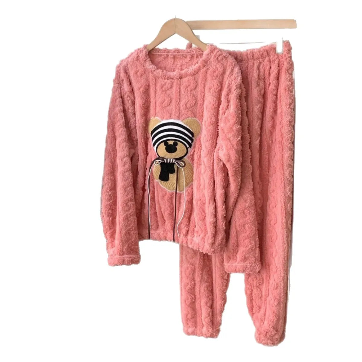 Bear Print Coral Fleece Pyjama Set