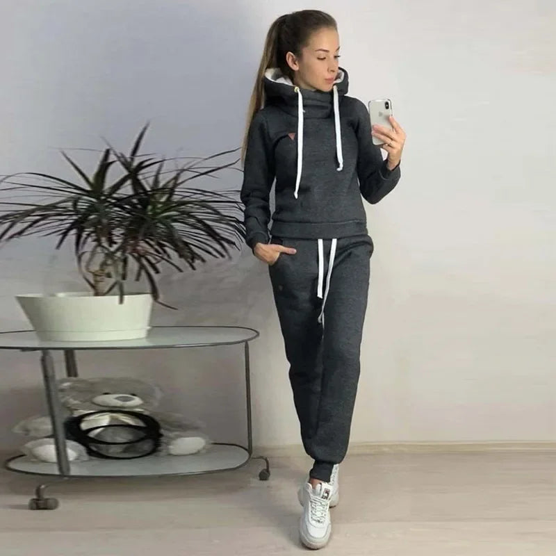 Casual High Neck Hoodie & Joggers Set