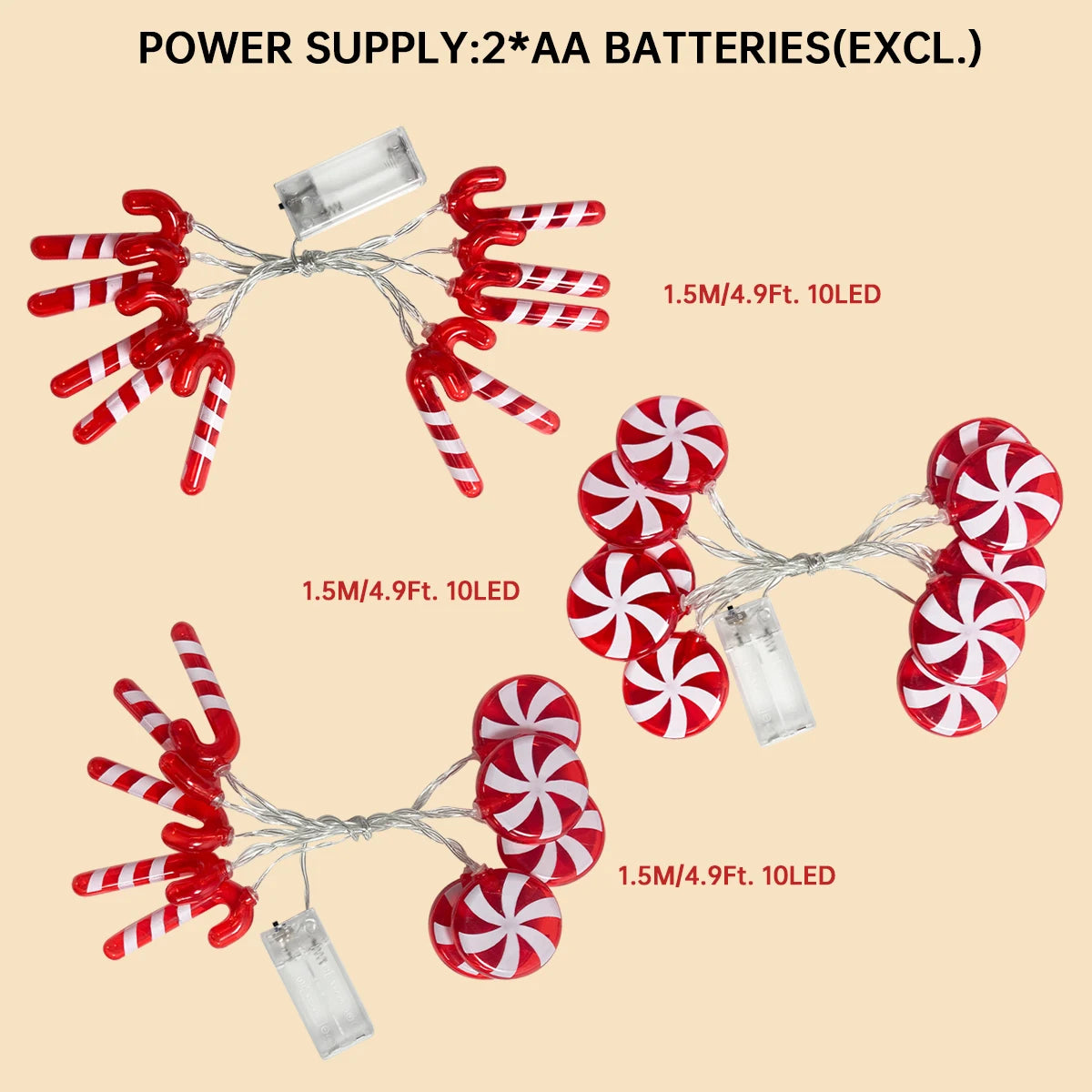 LED Red Candy String Christmas Lights