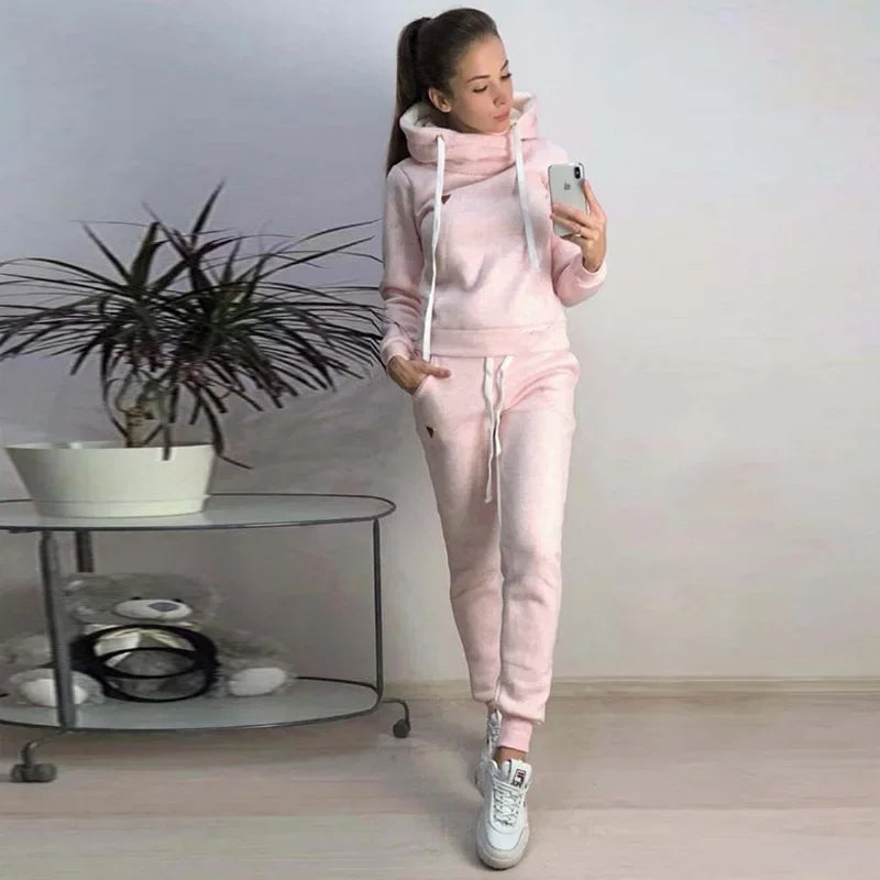 Casual High Neck Hoodie & Joggers Set