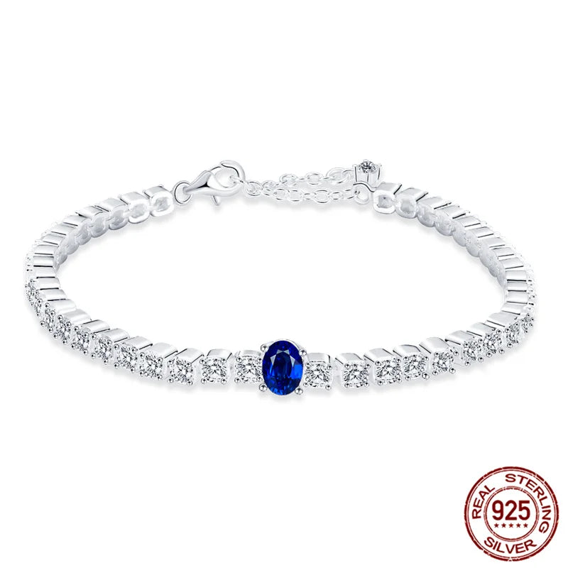 Silver Blue Stone Tennis Style Bracelet
