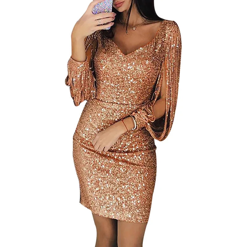 Spilt Sleeve Sequin Mini Dress
