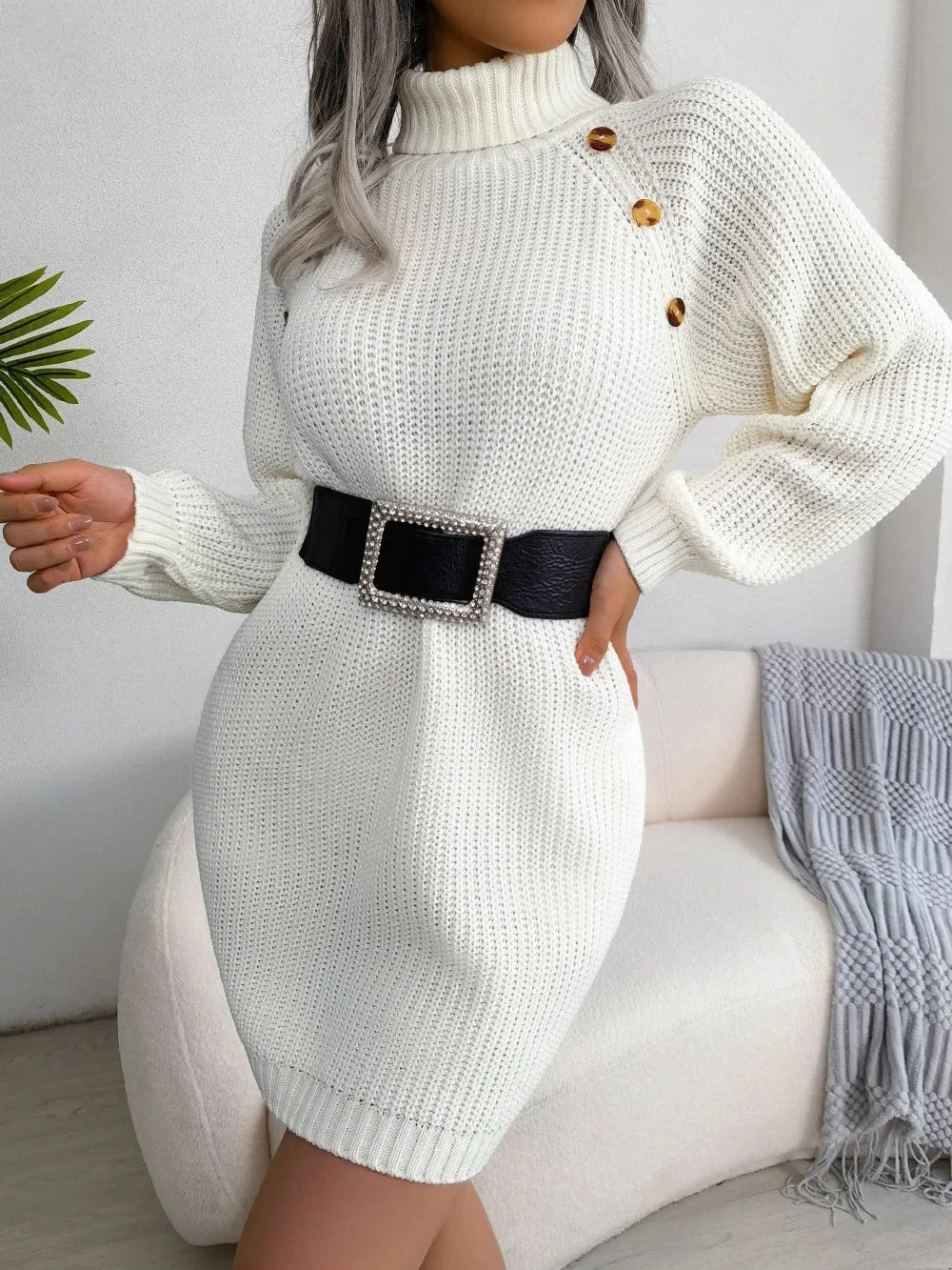 Button Detail Sweater Dress