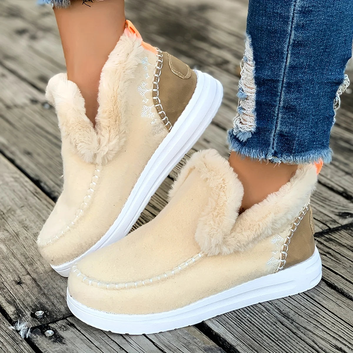 Winter Warm Faux Fur Lined Stitched Ankle Boots