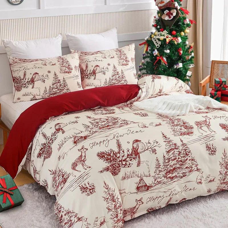 Red Christmas Countryside Duvet Cover Set