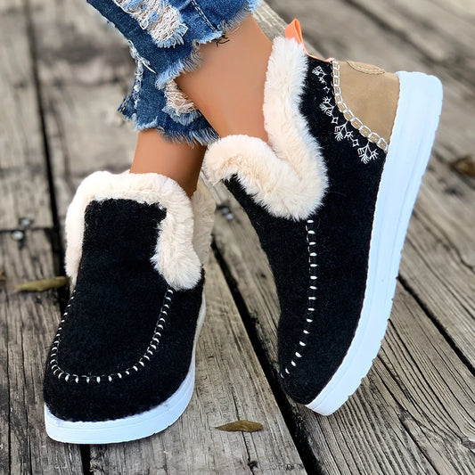 Winter Warm Faux Fur Lined Stitched Ankle Boots