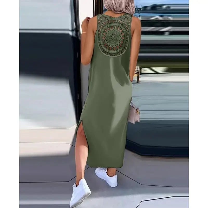 Summer Sleeveless Hollow Back Pattern Long Dress
