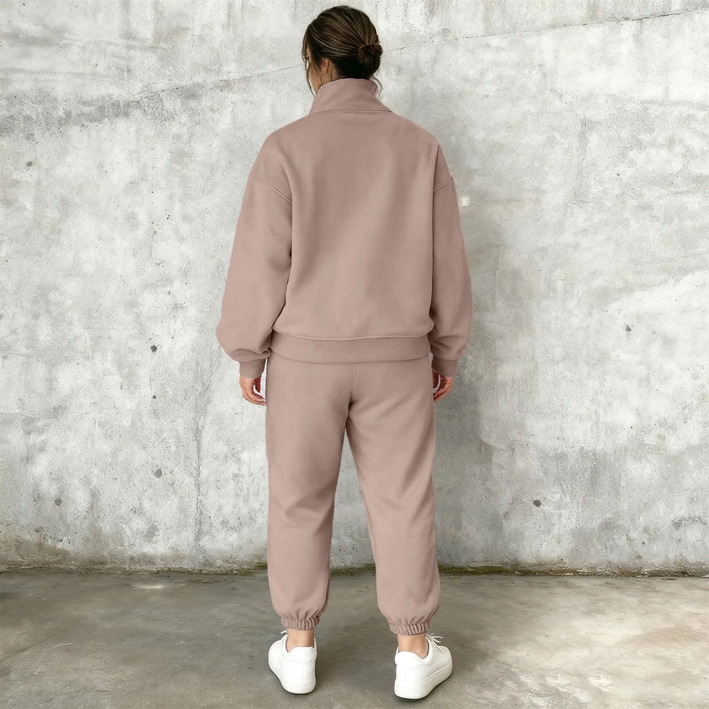Zipper Turtleneck Sweatshirt & Joggers Set