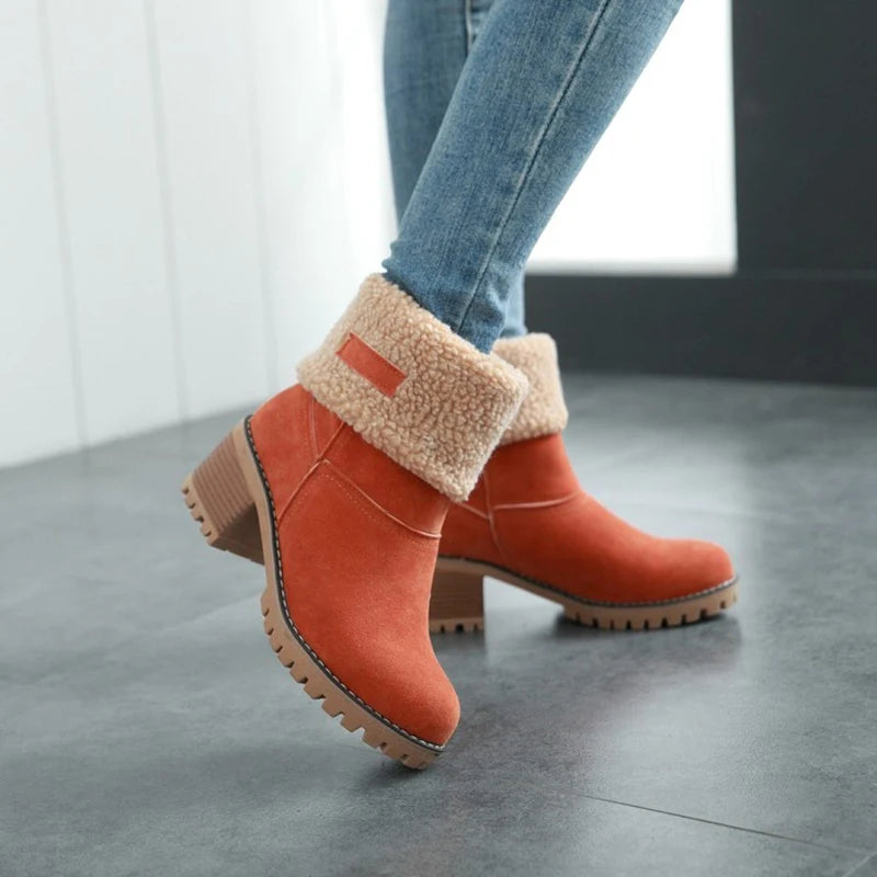 Warm Plush Square Heel Ankle Boots