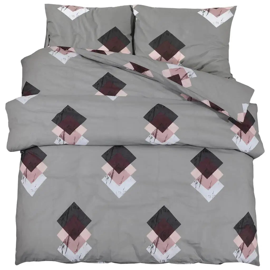 Grey Cotton Diamond Pattern Duvet Cover Set - Double