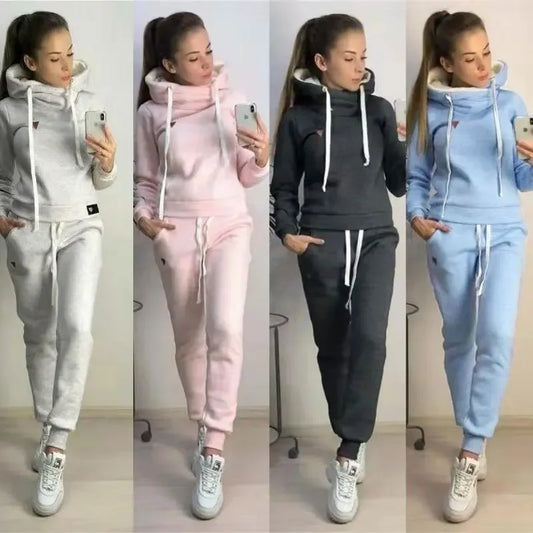 Casual High Neck Hoodie & Joggers Set