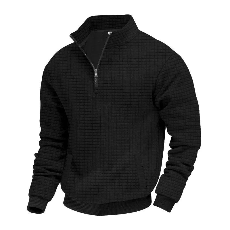 Men’s Half-Zip Check Pattern Sweatshirt