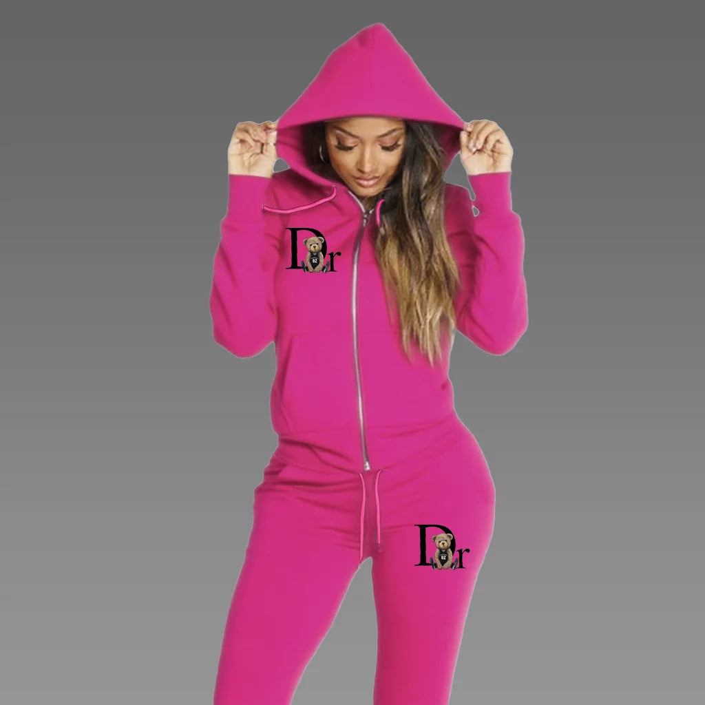 Little Bear Logo Zipper Hoodie and Jogger Set