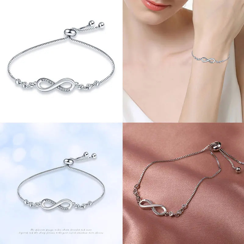 Silver Classic Eternity Symbol Adjustable Bracelet