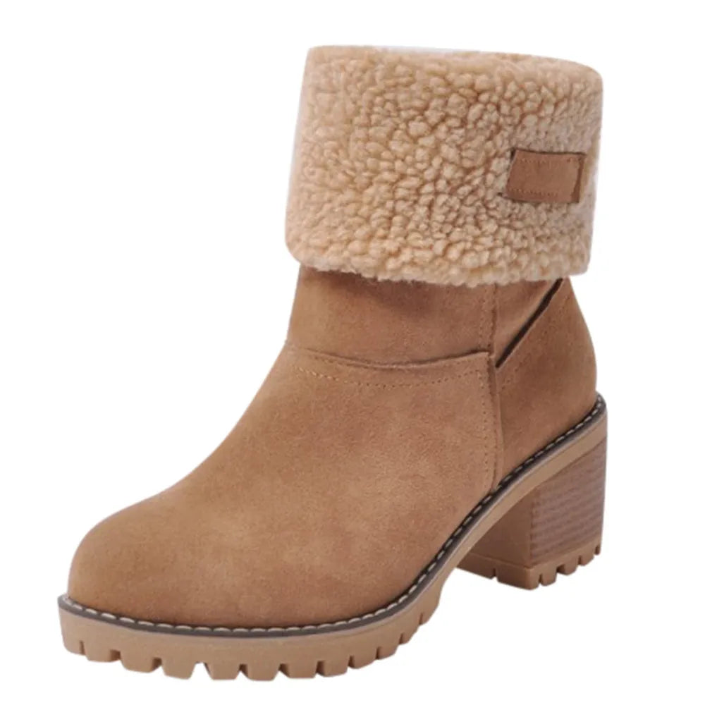 Warm Plush Square Heel Ankle Boots