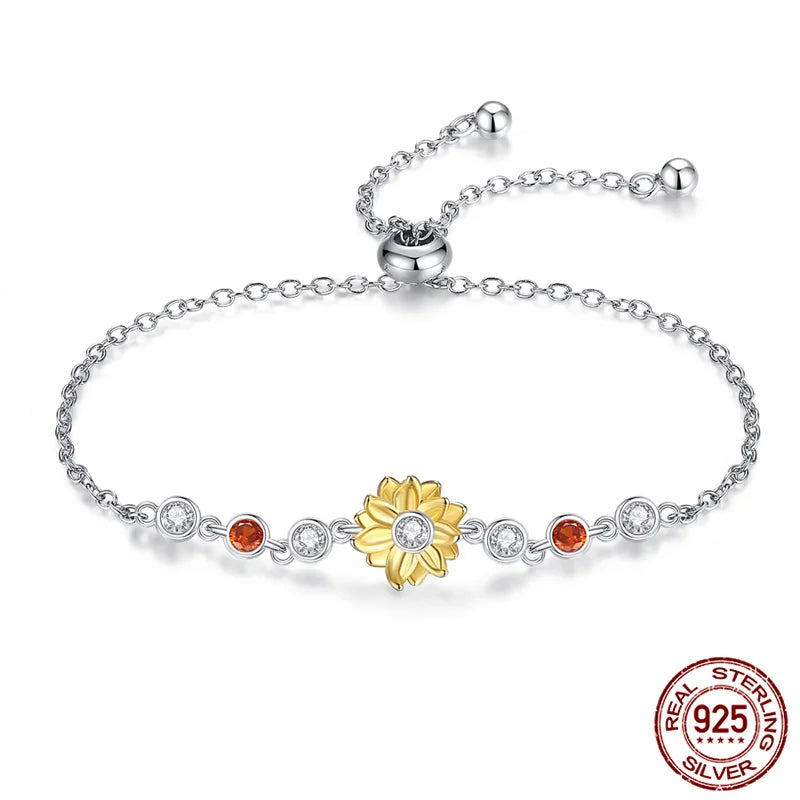 Silver Yellow Flower Link Chain Bracelet