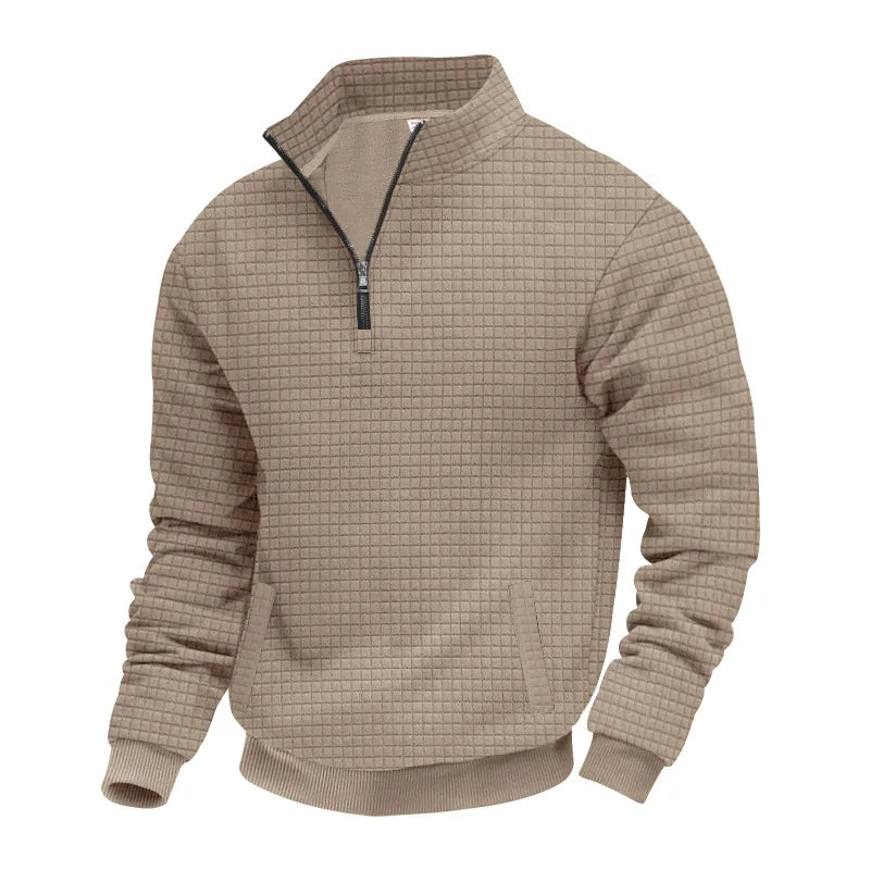 Men’s Half-Zip Check Pattern Sweatshirt