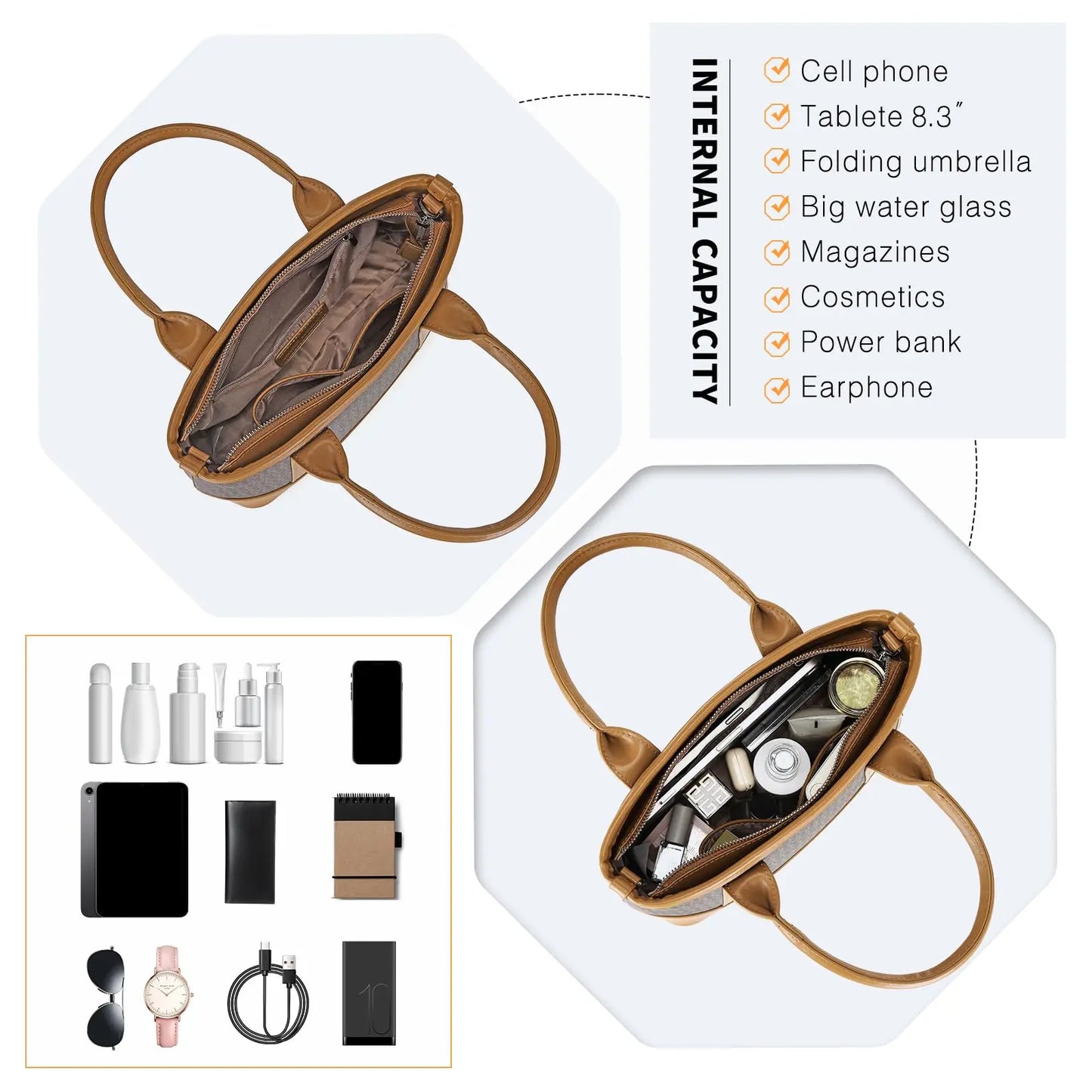 Miss Lulu Medium Shoulder Bag - PU Leather Tote with Multiple Compartments