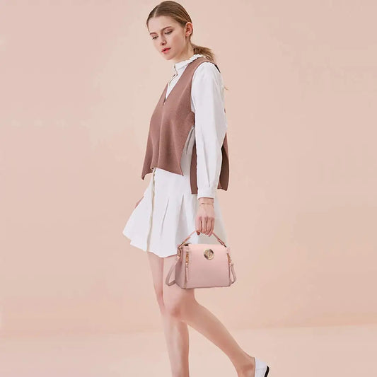 Miss Lulu PU Leather Crossbody Bag with Small Top Handle