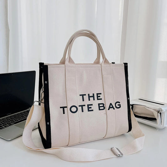The Tote Large Canvas Capacity Shoulder Contrast Trim Bag