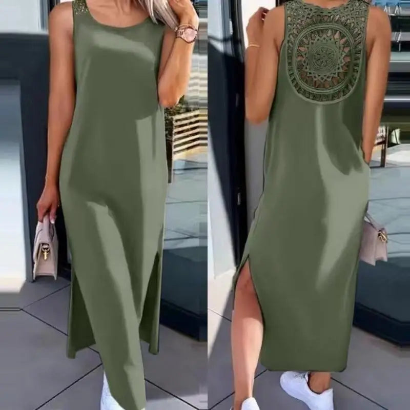Summer Sleeveless Hollow Back Pattern Long Dress