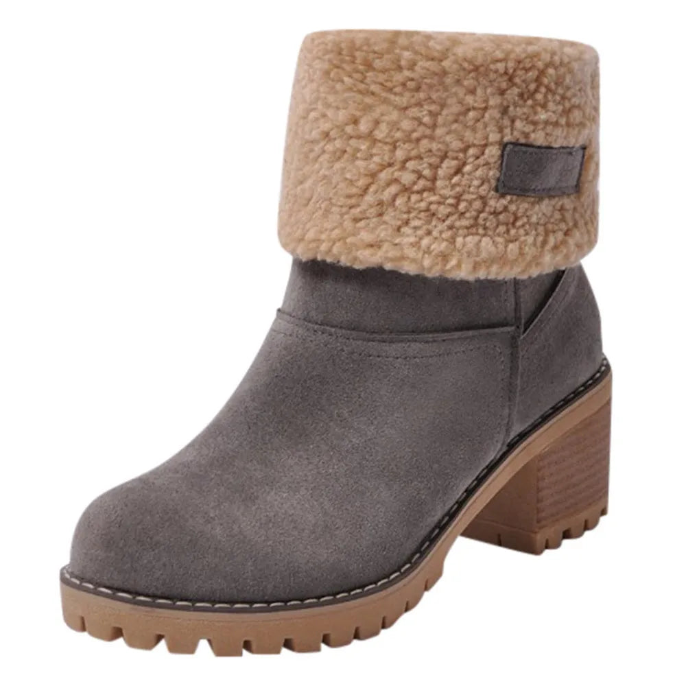 Warm Plush Square Heel Ankle Boots